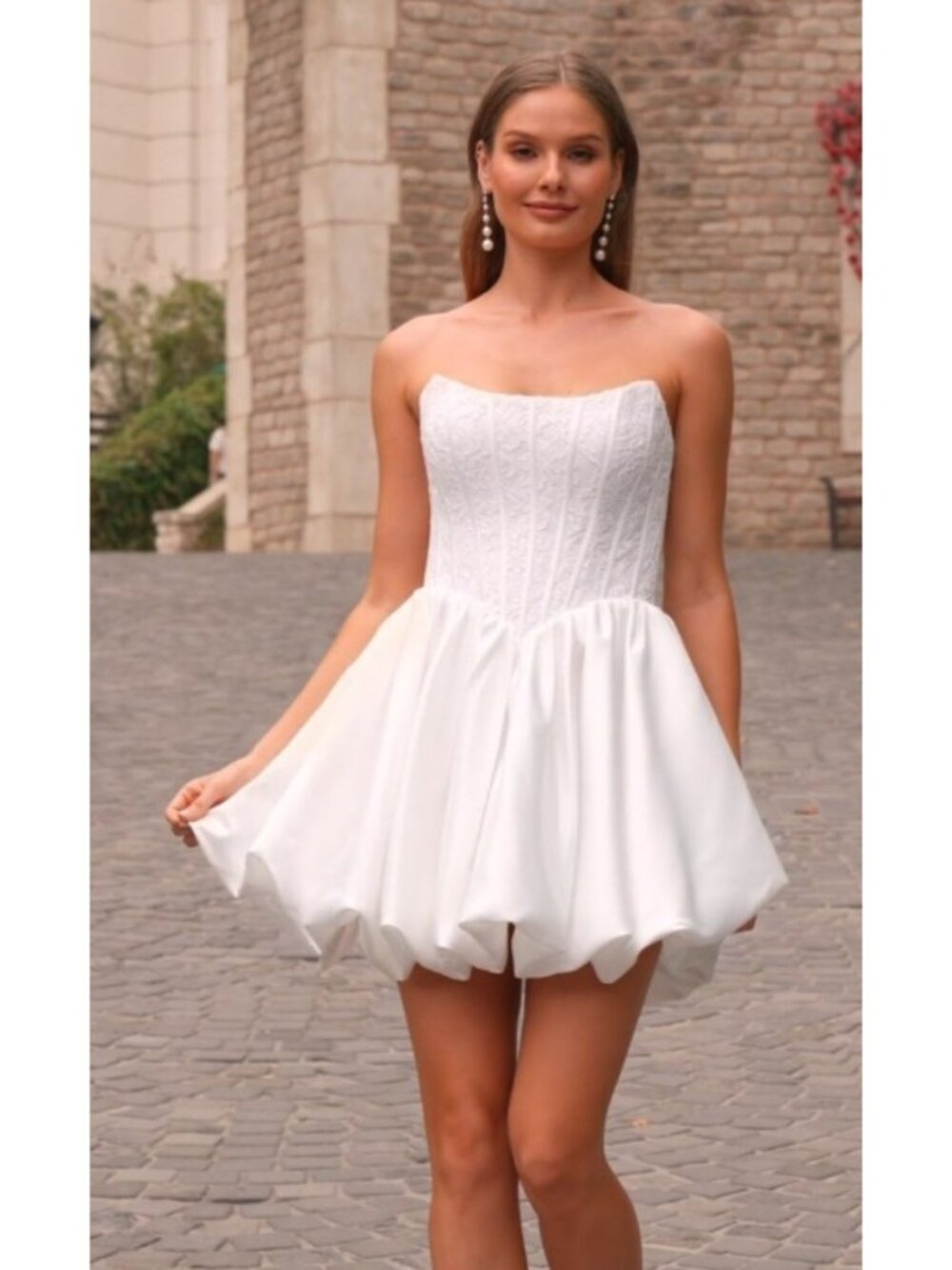 AZAZIE White Corset Lace Mini Dress Sequin Bridal Wedding Party WD10
